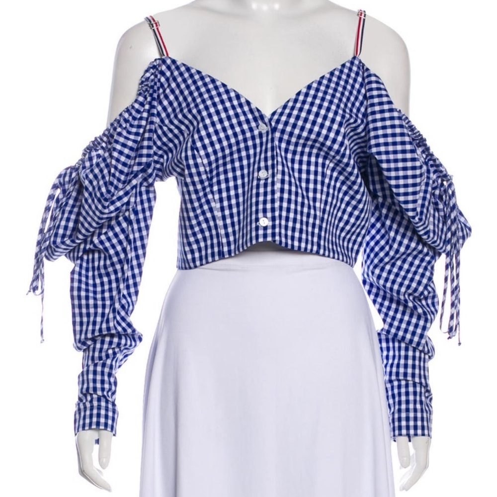 Petersyn gingham off-the-shoulder blouse